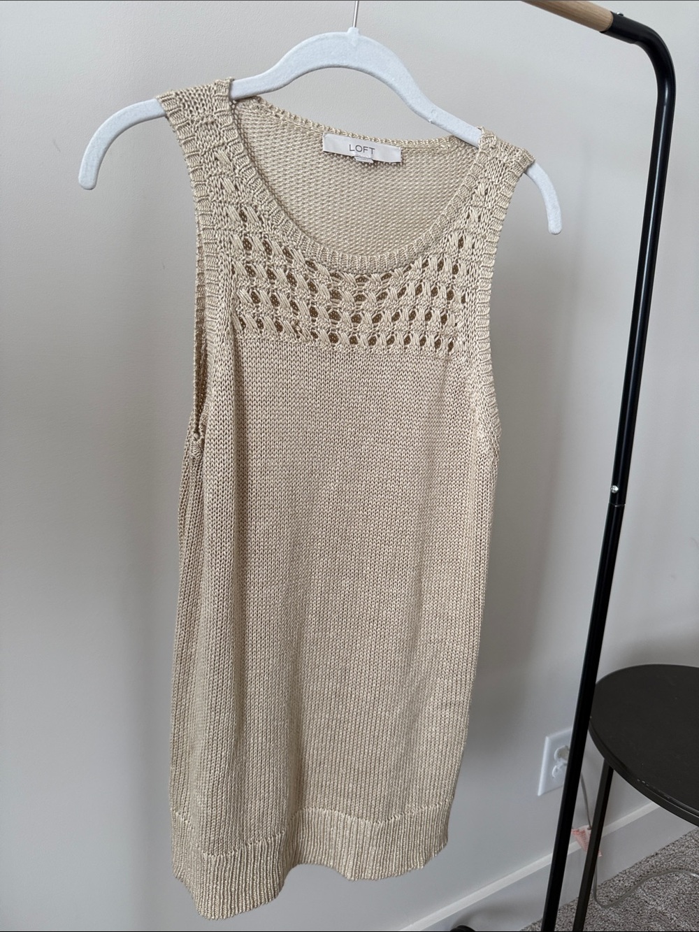 LOFT Beige Openwork Yoke Knit Tank